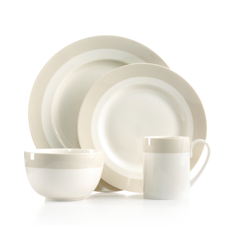 Martha Stewart Collection Dinnerware, Classic Band Grey 4 Piece Place