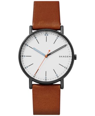 Мужские часы Skagen Signatur на коричневом кожаном ремешке 40 мм SKW6374