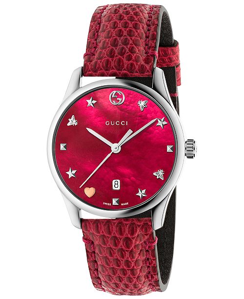 Gucci Women S Swiss G Timeless Cherry Red Leather Strap Watch 36mm Reviews All Fine Jewelry Jewelry Watches Macy S
