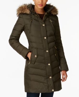 Jacket Michael Kors Macy S Factory, Michael Kors Faux Fur Trimmed Hood Belted Coat