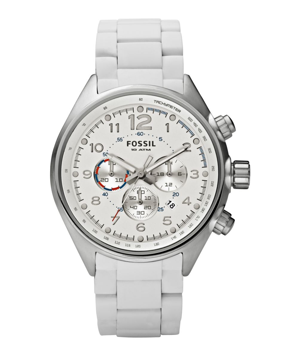 Fossil Watch, Mens Chronograph White Silicone Wrapped Stainless Steel