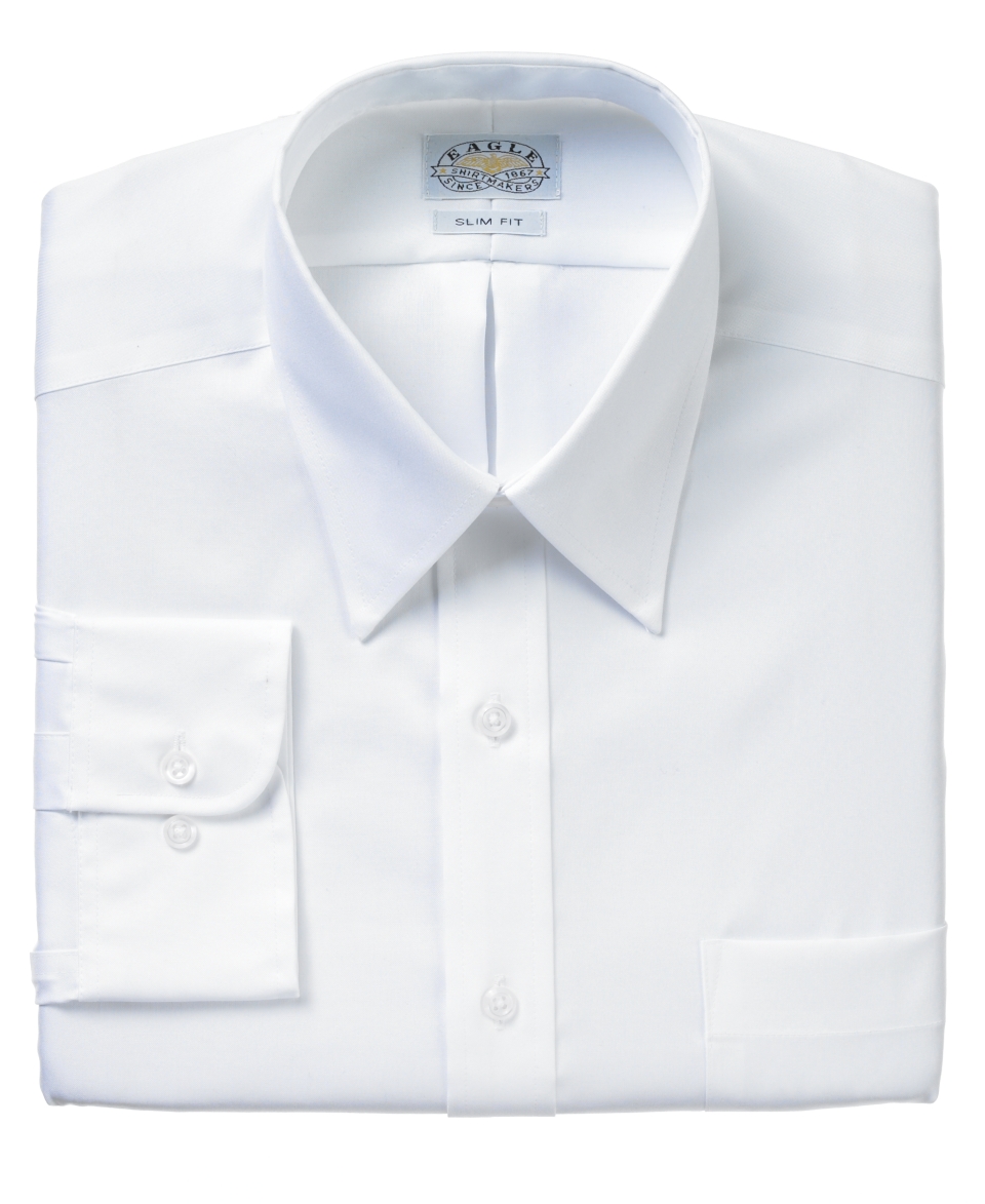 Eagle Dress Shirt, Slim Fit No Iron White Pinpoint   Mens Dress Shirts