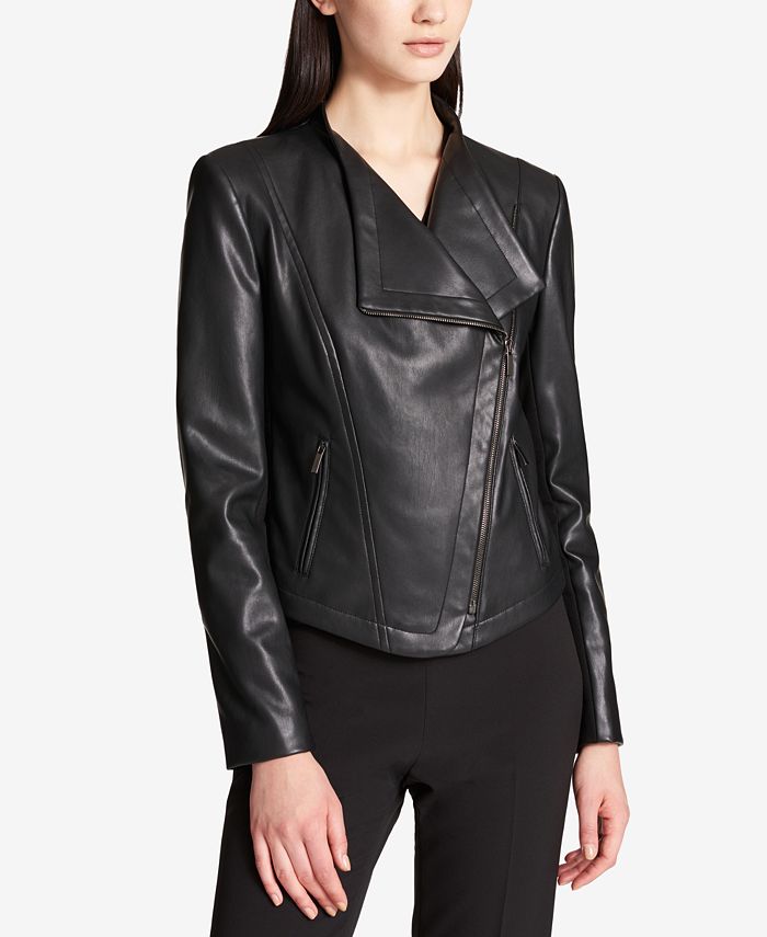 DKNY Faux-Leather Moto Jacket & Reviews - Jackets & Blazers - Women ...