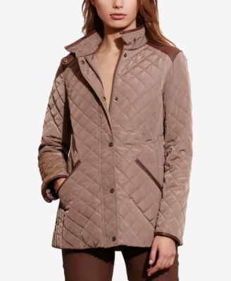 ralph lauren quilted jacket with faux leather trim