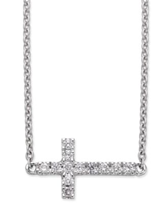 Diamond Side Cross Pendant Necklace 
