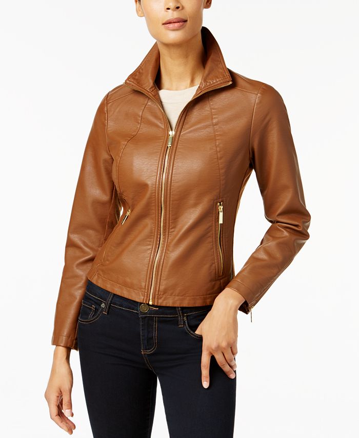 Kenneth Cole Faux-Leather Moto Jacket & Reviews - Coats - Women - Macy's
