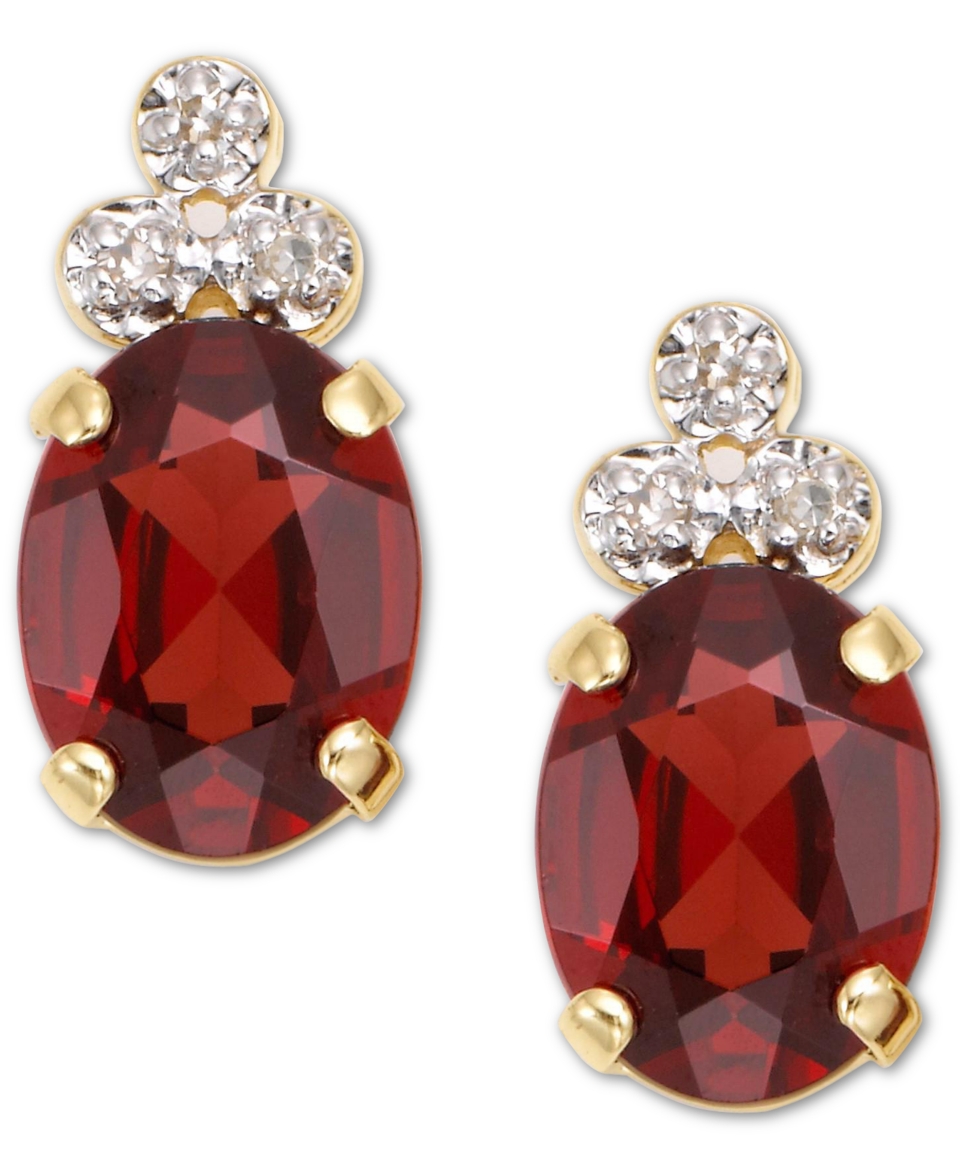 10k Gold Garnet & Diamond Earring   Earrings   Jewelry & Watches