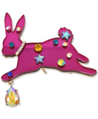 Betsey Johnson Gold-Tone Multi-Stone Pink Bunny Pin & Reviews - Fashion ...