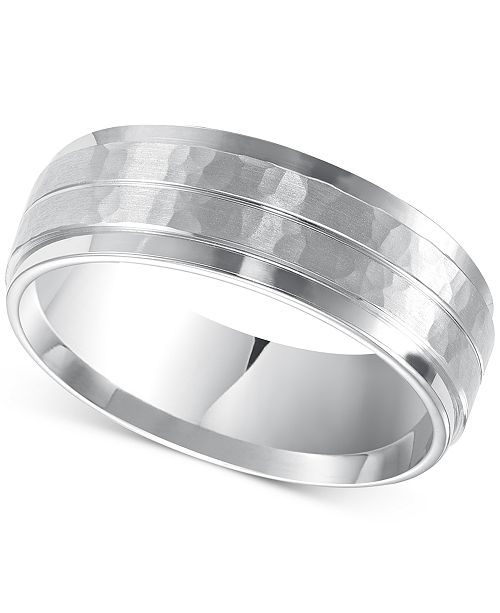 Triton Men S Hammered And Brush Finish Wedding Band In 14k White Gold Reviews Rings Jewelry Watches Macy S
