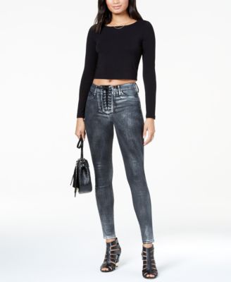 lace up coated jeans