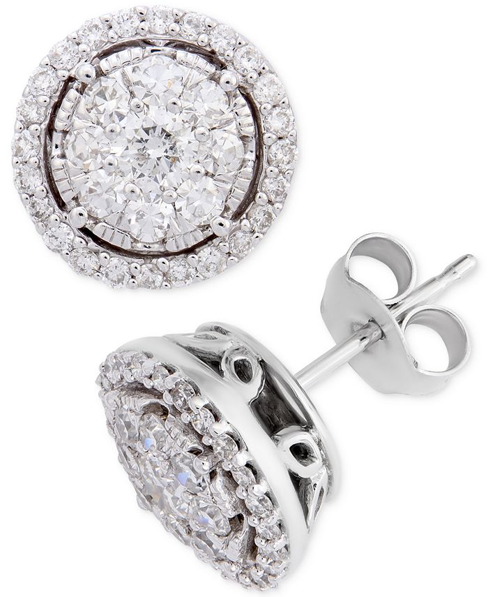 Macy's Diamond Halo Cluster Stud Earrings (1 ct. t.w.) in 14k White