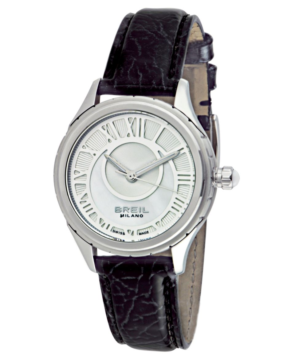 Breil Milano Watch, Womens Swiss 939 Black Embossed Leather Strap