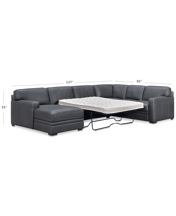 Furniture Avenell 3Pc. Leather Sectional with Full Sleeper Sofa & Chaise, Created for Macy's