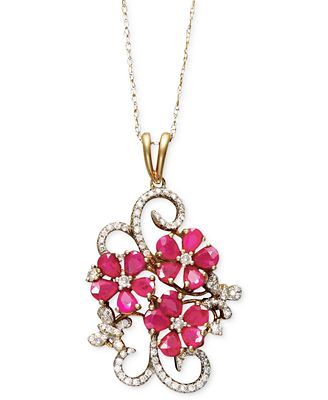 14k Gold Necklace, Ruby (3-3/4 ct. t.w.) and Diamond (3/8 ct. t.w ...