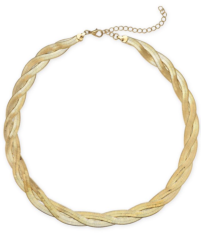 Alfani Braided Herringbone Chain Collar Necklace, 16-1/2" + 3" extender