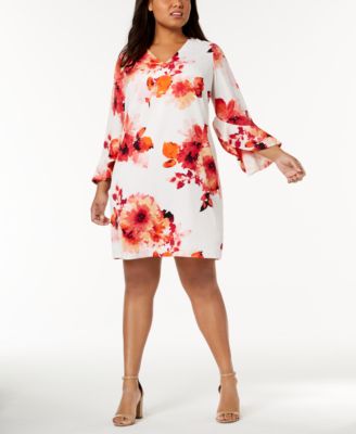 calvin klein floral dress with bell sleeves