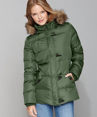 Tommy Hilfiger Coat, Down Toggle Front Faux Fur Hood - Coats - Women ...