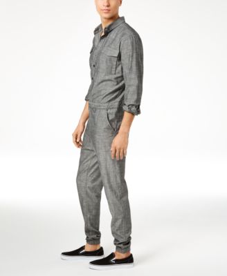 blue and white jump suit