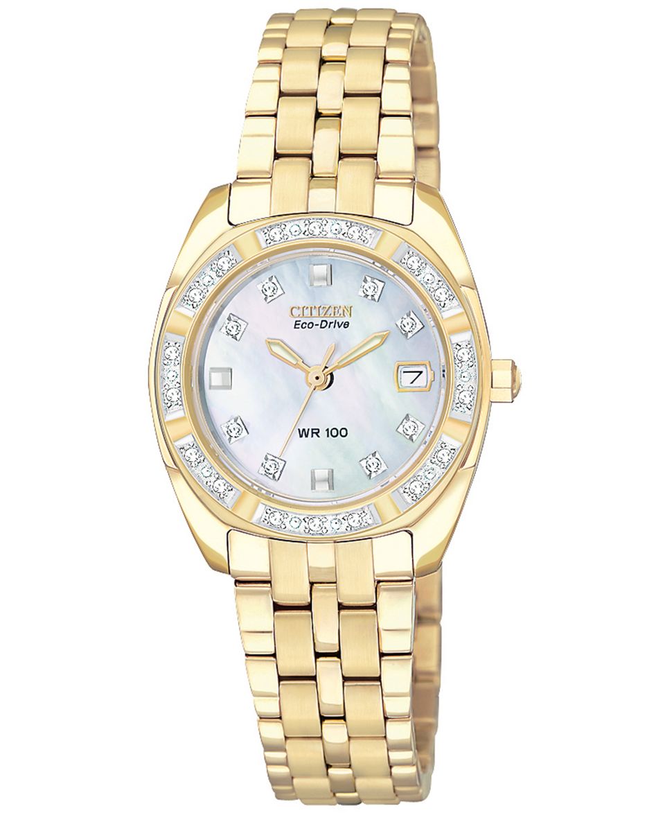 Citizen Watch, Womens Eco Drive Diamond Accent Gold Tone Stainless