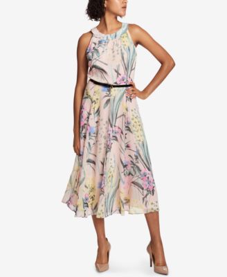 tommy hilfiger printed belted halter midi dress