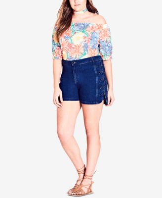 plus size jean shorts with lace