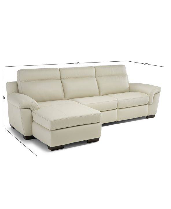 Furniture Julius II 3Pc. Leather Chaise Sectional Sofa With 2 Power