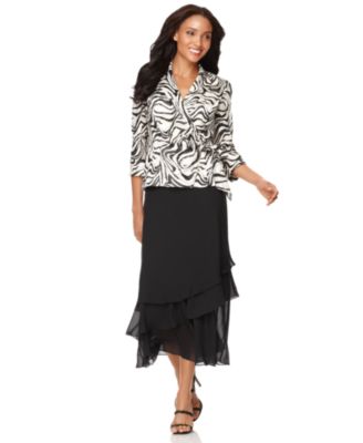 animal print tiered chiffon midi skirt