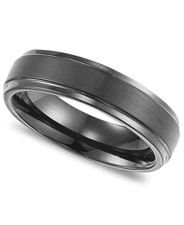 Triton Men's Black Tungsten Carbide Ring, Comfort Fit Wedding Band (6mm) & Reviews Rings