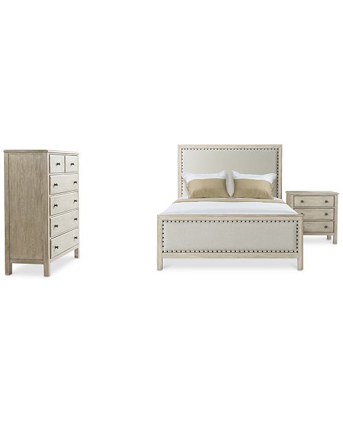 Furniture Parker Upholstered Bedroom Furniture 3 Pc Set Queen Bed Chest Nightstand Created For Macy S Reviews Furniture Macy S
