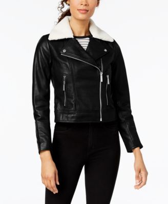 michael kors leather jacket with fur 