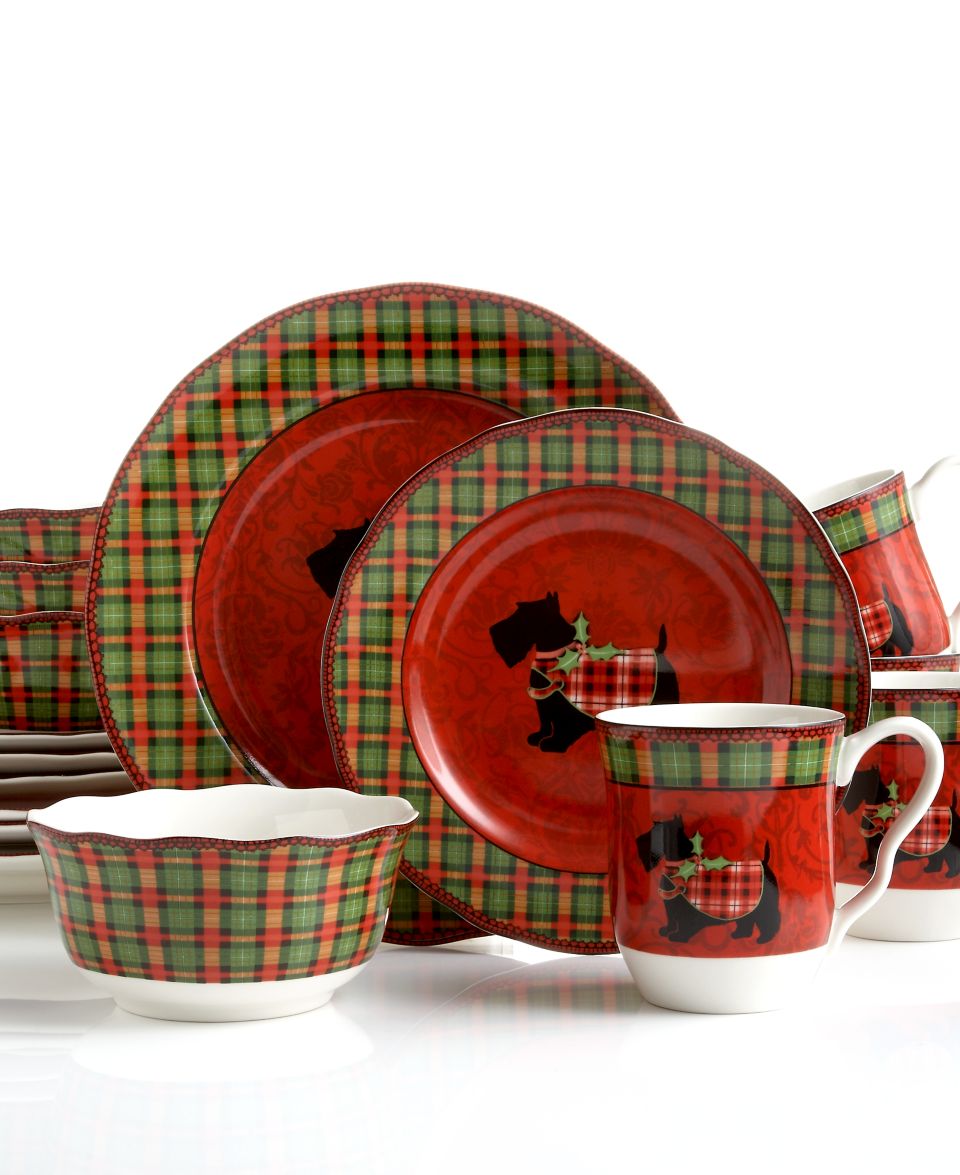 222 Fifth Dinnerware, Christmas Scotty 16 Piece Set