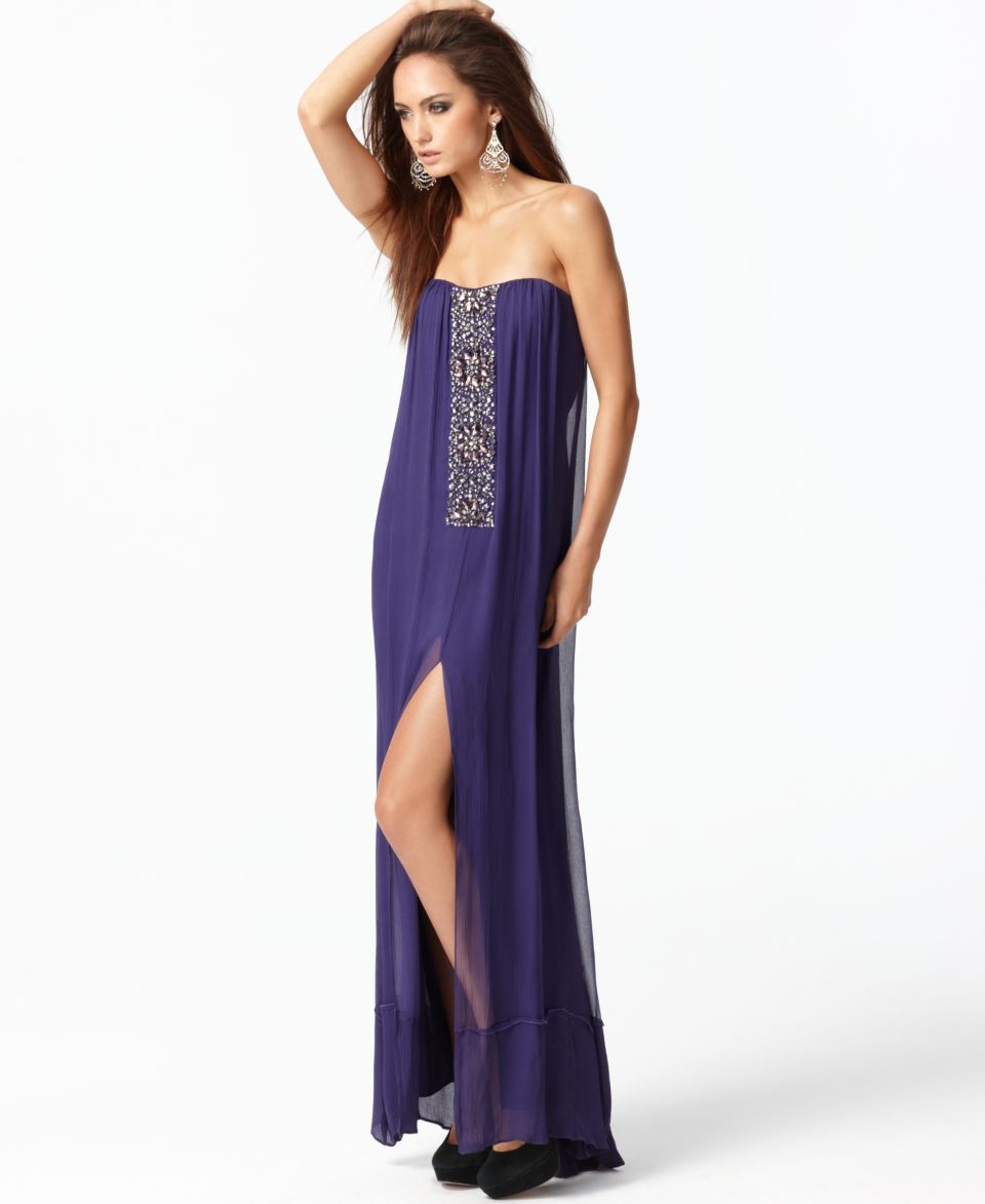 BCBGMAXAZRIA Dress, Strapless Beaded Silk Evening Gown