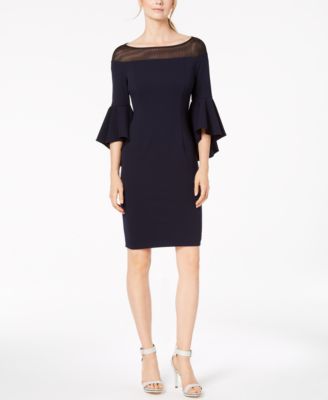 calvin klein illusion bell sleeve sheath dress