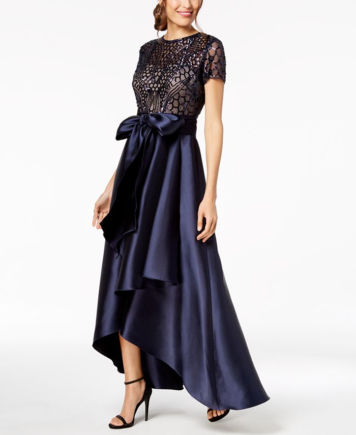 r&m richards embroidered sequin panel gown