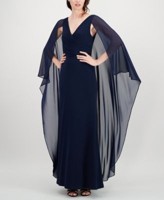 chiffon cape gown