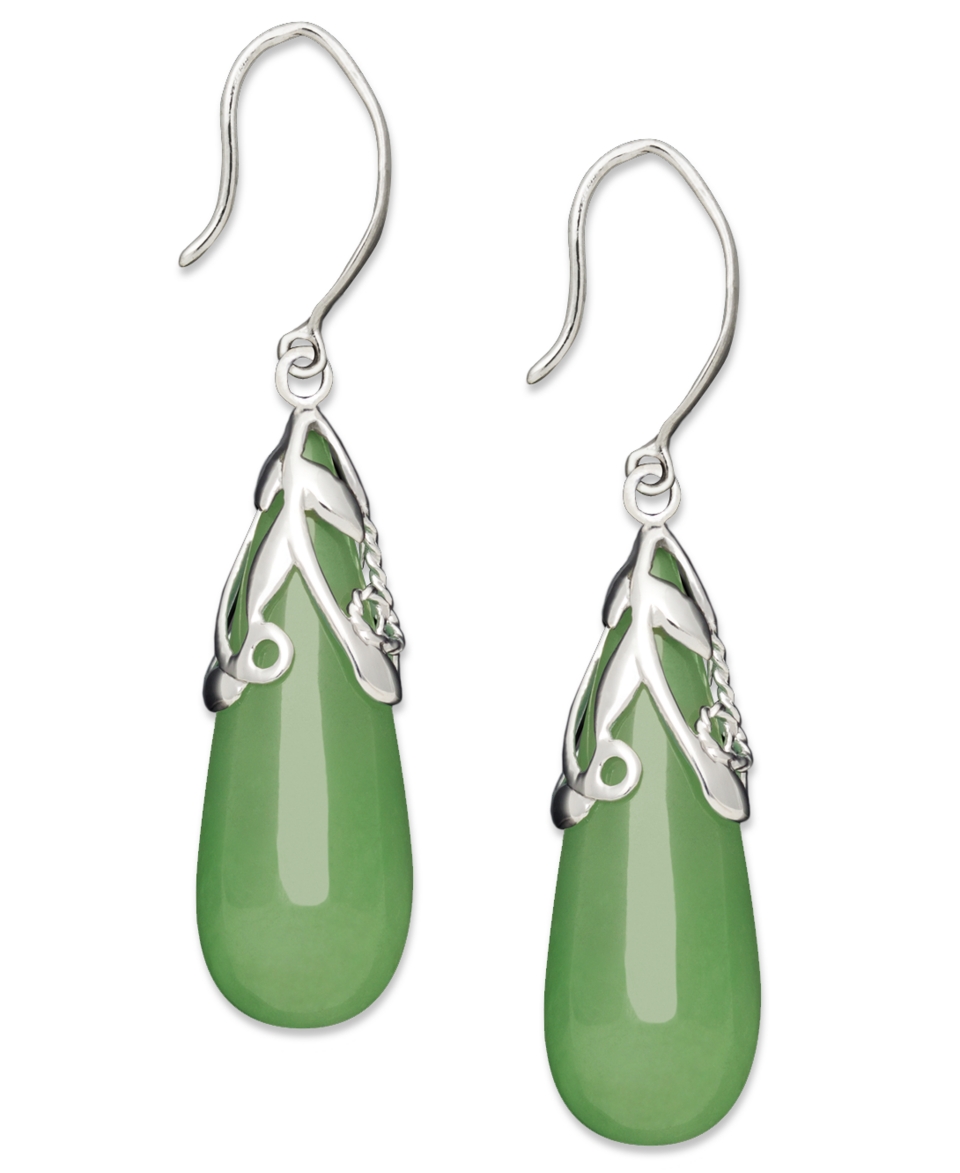 Sterling Silver Earrings, Jade Leaf Top Teardrop Earrings   FINE