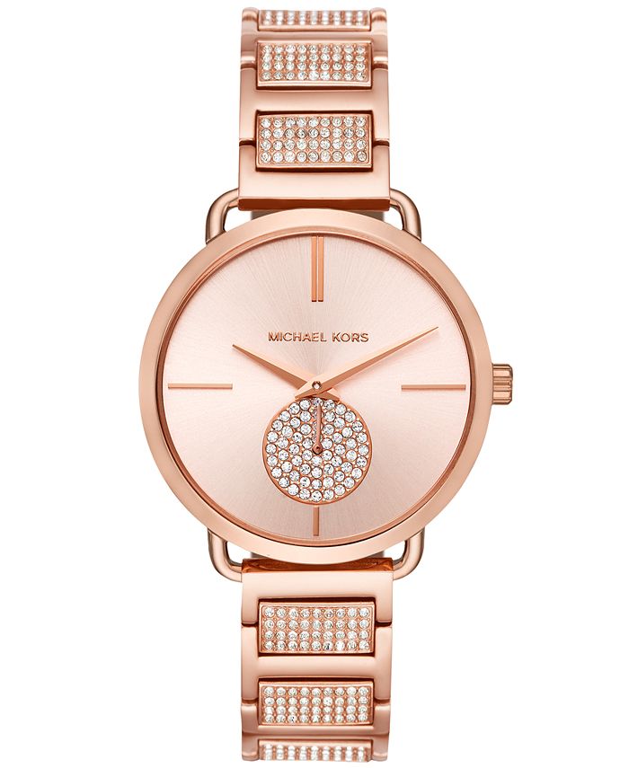 Michael Kors Women's Portia Rose Gold-Tone Stainless Steel Pavé Accent ...