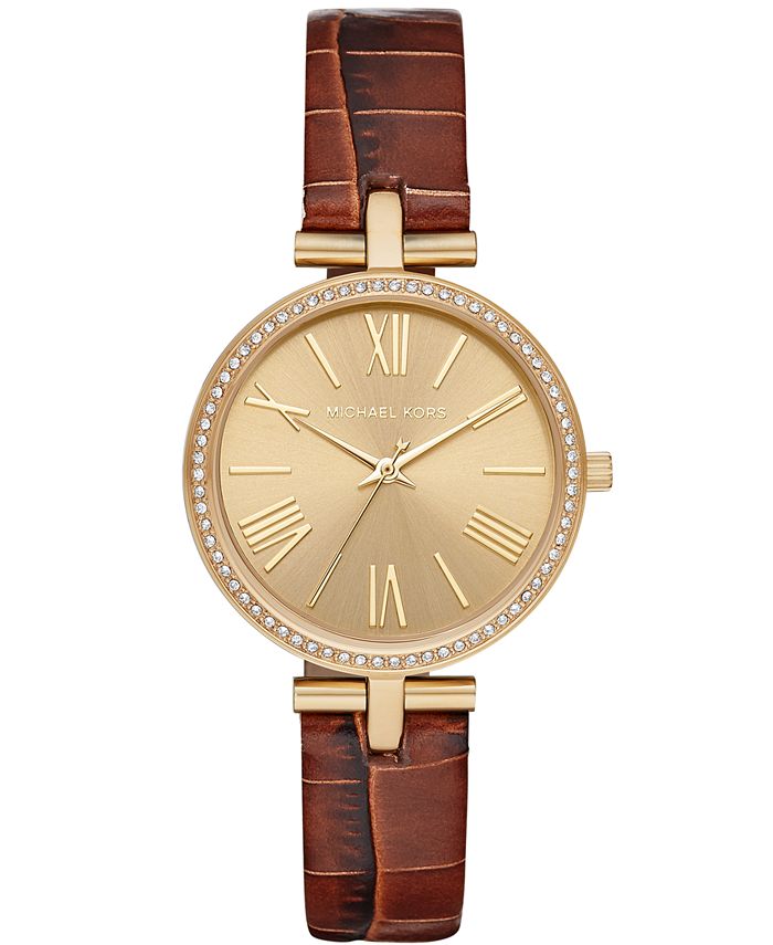 Michael Kors Women's Maci Brown Leather Strap Watch 34mm, Created for ...