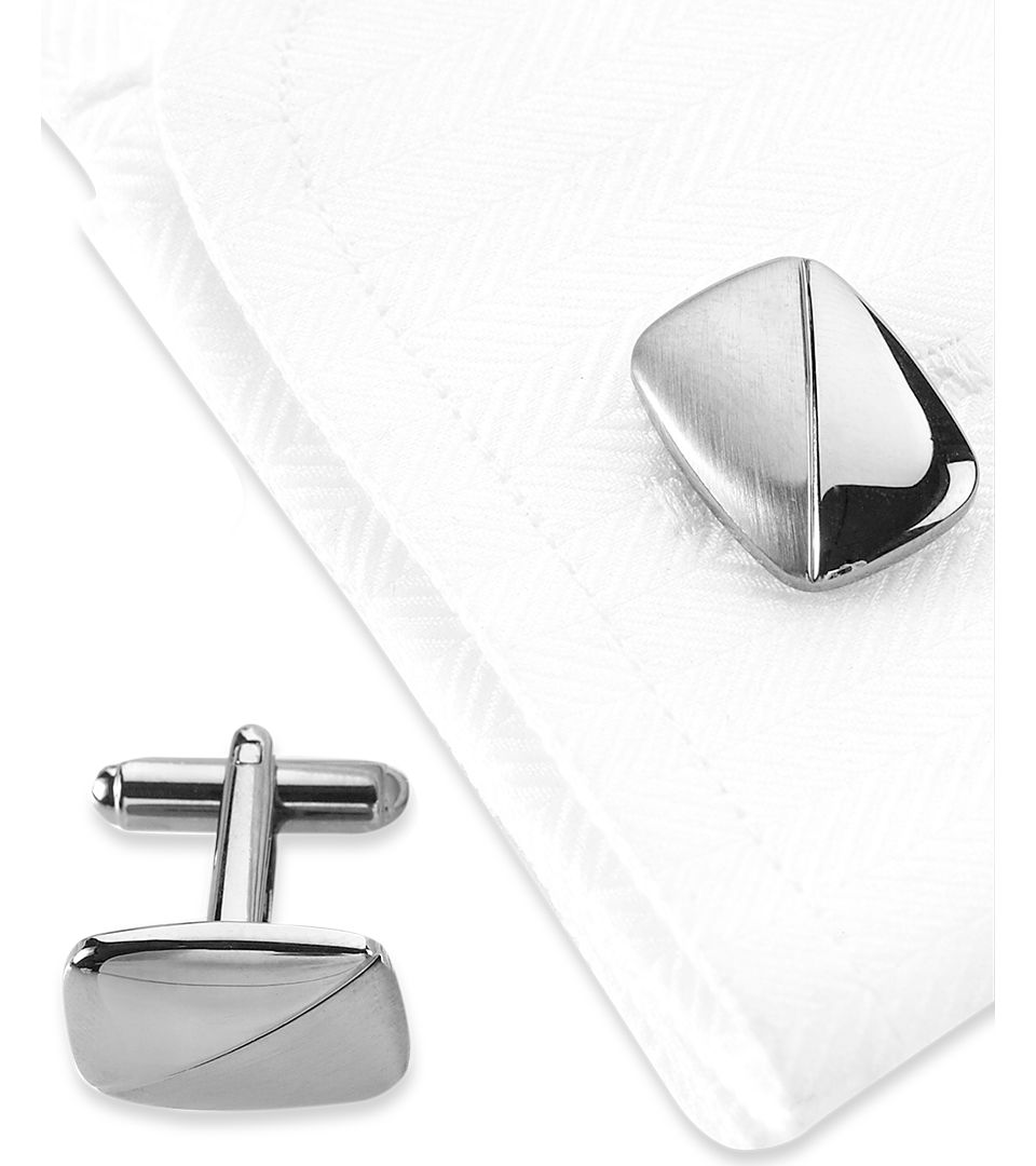 Geoffrey Beene Cufflinks, Polished Rhodium round With Black and Blue