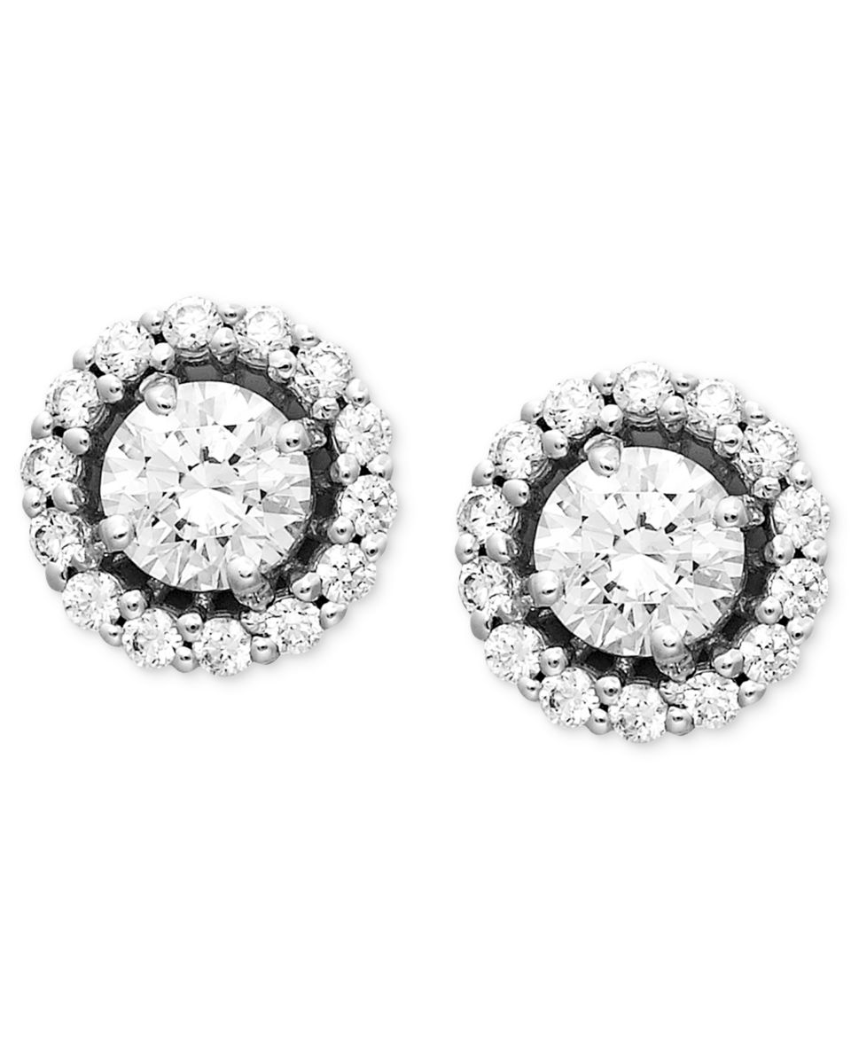 Arabella 14k White Gold Earrings, Swarovski Zirconia Round Pave Stud