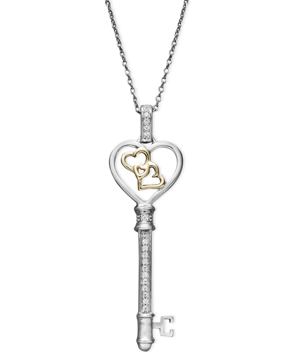 Treasured Hearts Diamond Necklace, 14k Gold and Sterling Silver