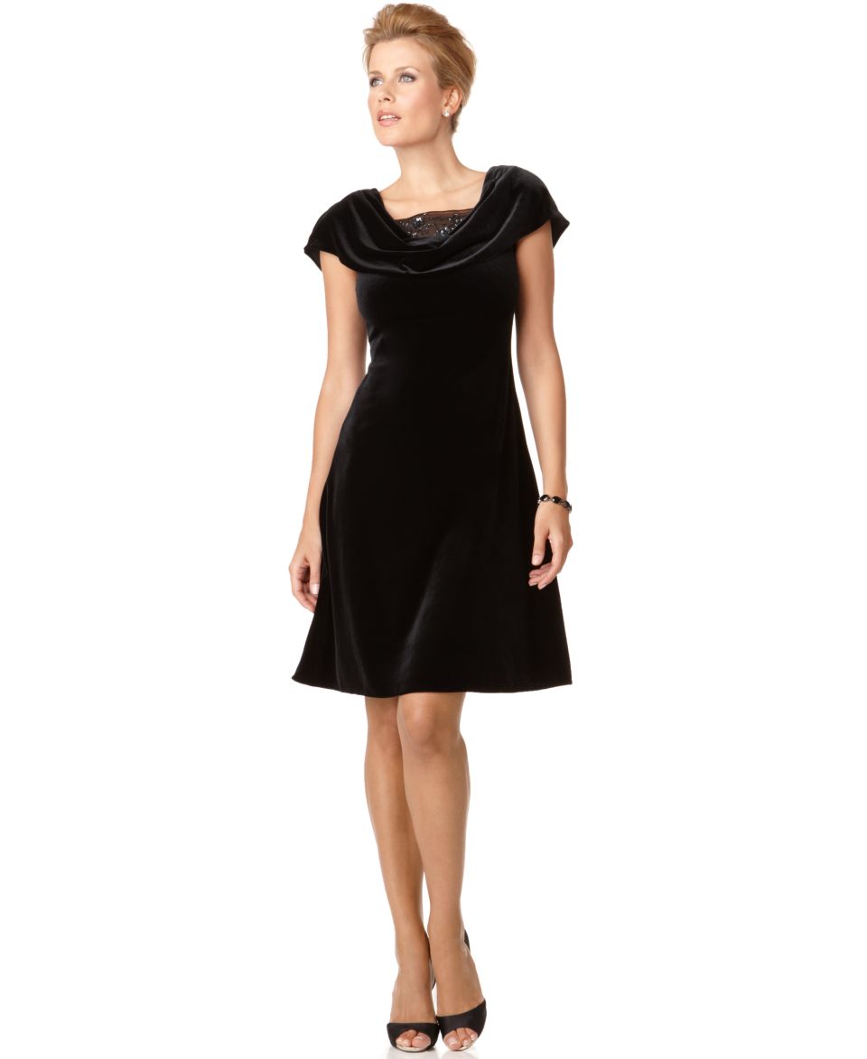 Patra Dress, Cap Sleeve Velvet Cowl Neck A Line