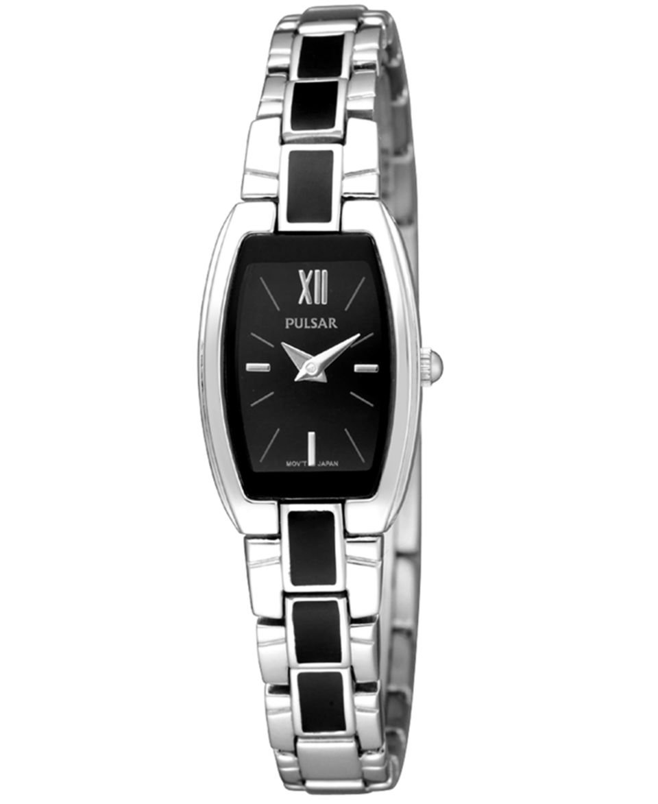 Pulsar Watch, Womens Black Enamel and Stainless Steel Bracelet PEGF25