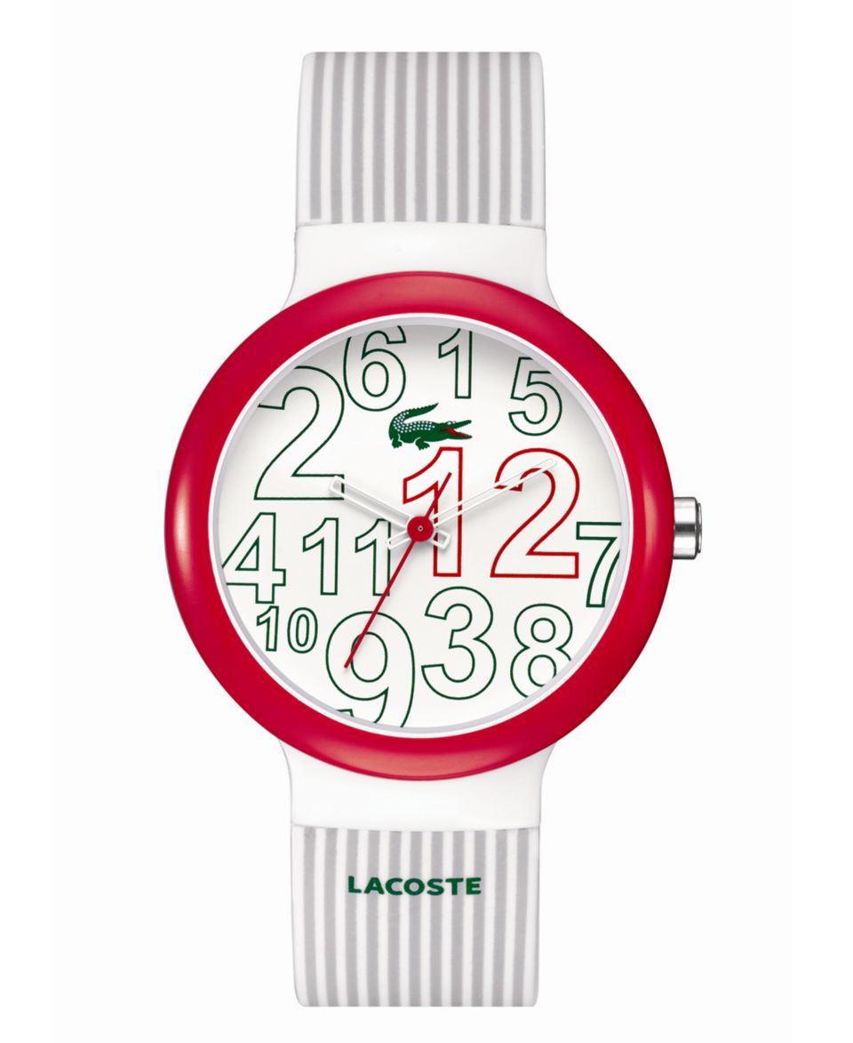 Lacoste Watch, Goa Gray and White Pinstripe Silicone Strap 2020013