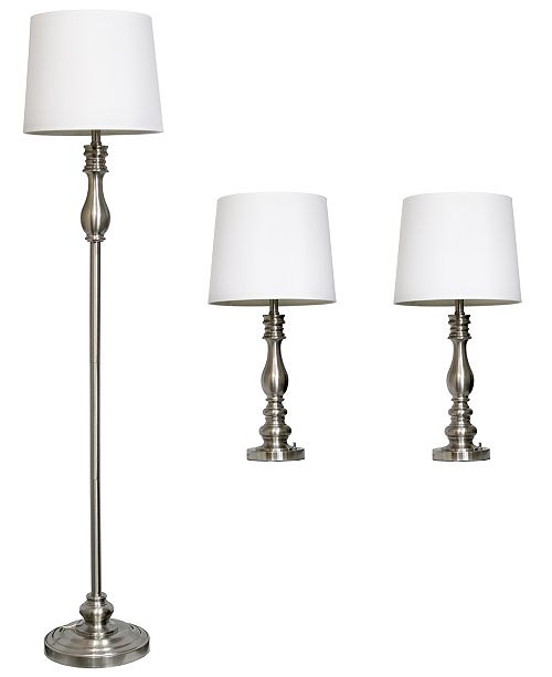 All The Rages Elegant Designs Brushed Steel Three Pack Lamp Set 2 Table Lamps 1 Floor Lamp Reviews Home Macy S