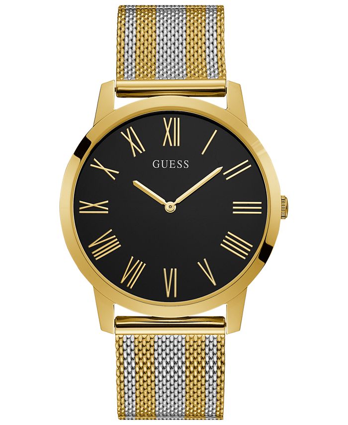 GUESS Men's Two-Tone Stainless Steel Mesh Bracelet Watch 44mm & Reviews ...