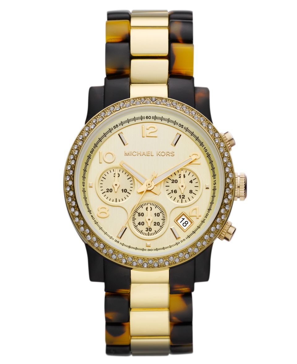 Michael Kors Womens Chronograph Gold Tone Stainless Steel and Tortoise Acetate Bracelet Watch 40mm MK5581   Watches   Jewelry & Watches