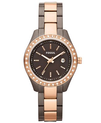 Fossil Women's Mini Stella Brown and Rose Gold Ion Plated Stainless ...