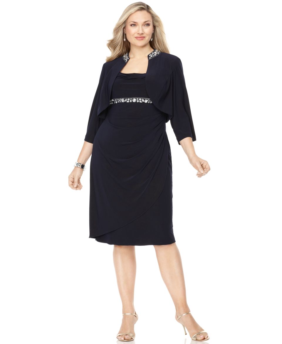 Alex Evenings Plus Size Dress and Jacket, Sleeveless Beaded Cowl Neck 