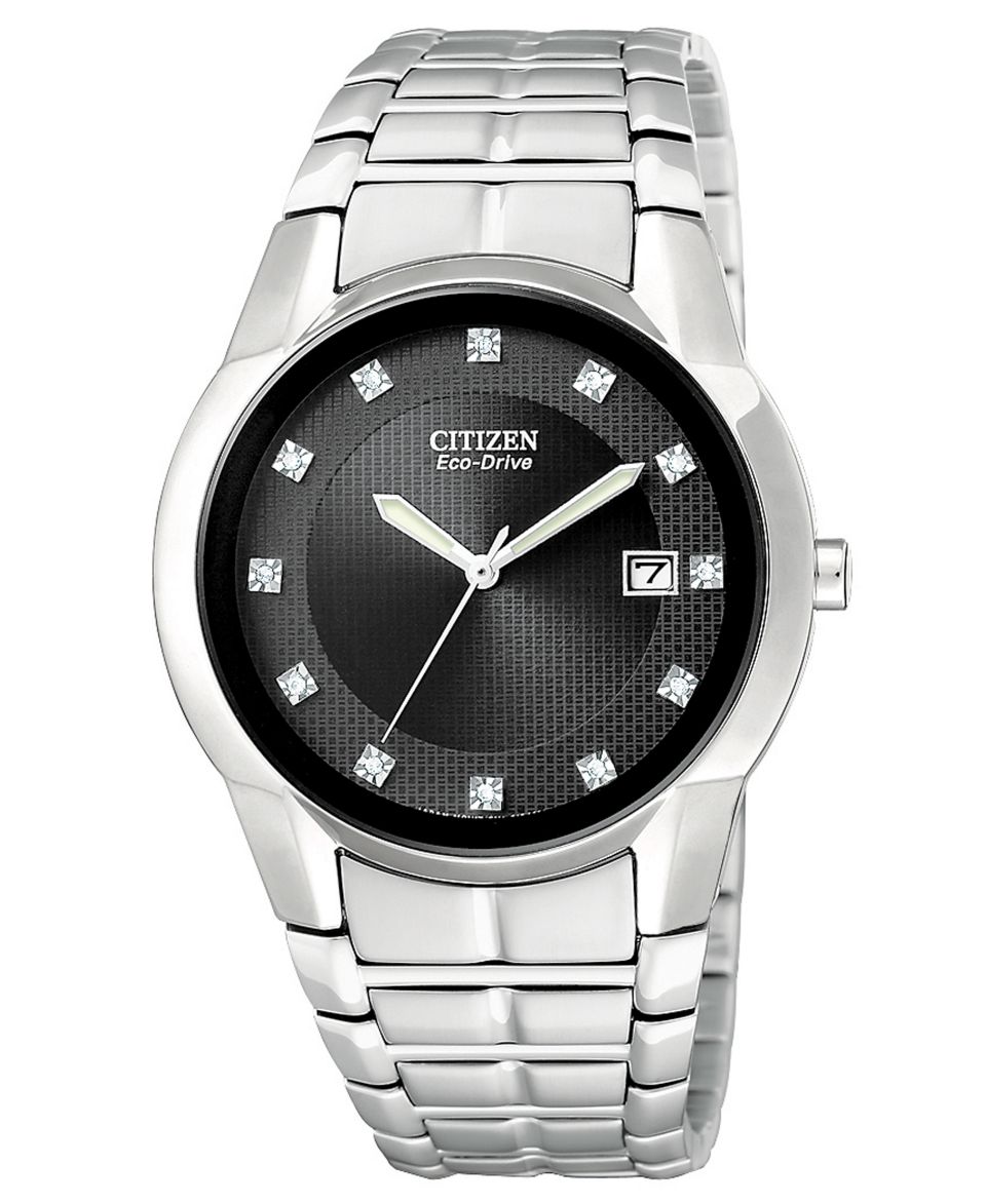 Citizen Watch, Mens Eco Drive Diamond Accent Stainless Steel Bracelet